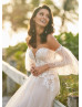 Beaded Ivory Lace Tulle Corset Back Wedding Dress With Detachable Sleeves